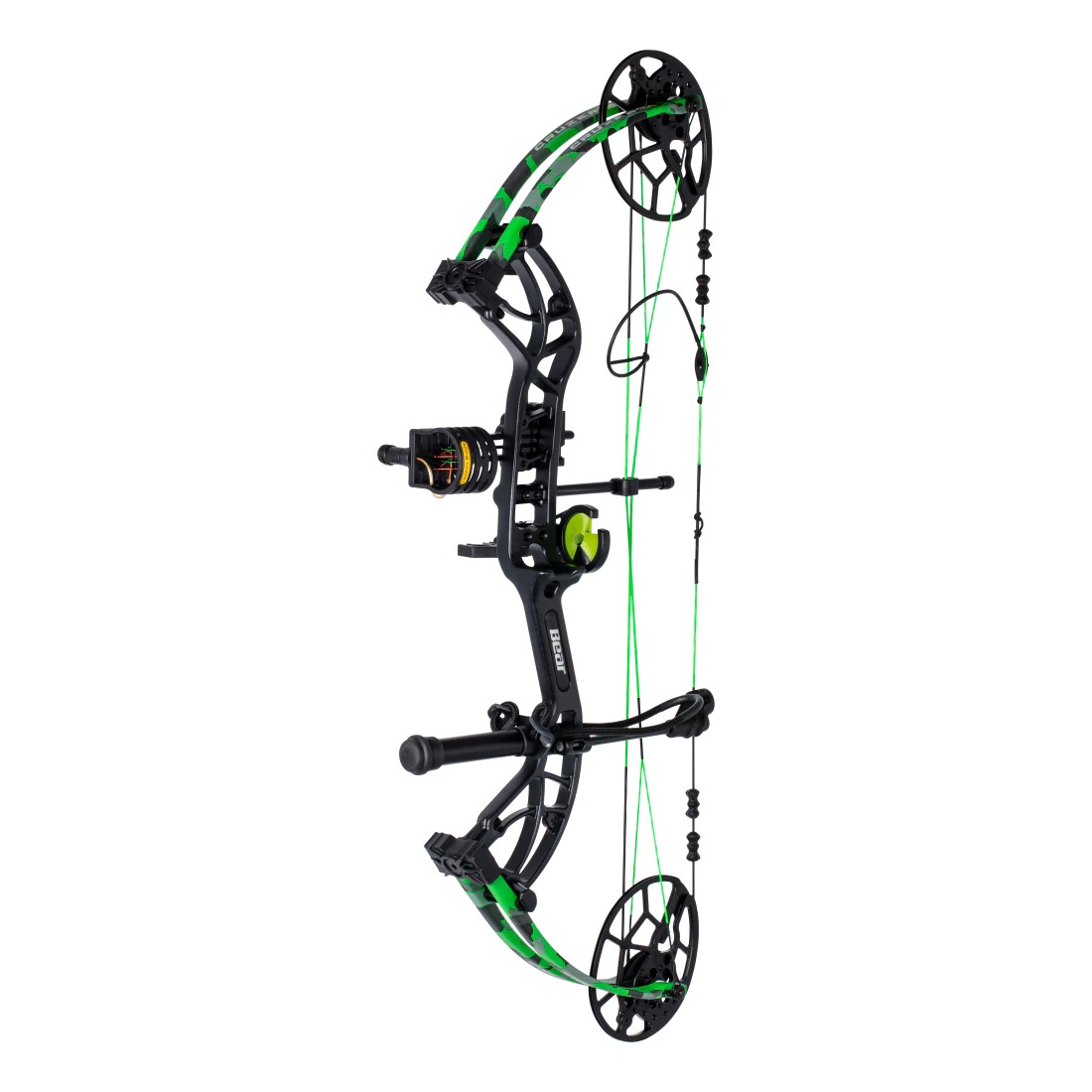touwboog, compound bow, kegelkleur groen, zichtbare pees, touwbogen, recurve bow
